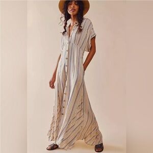 Free People Rowan Stripes Button Front Maxi Dress Size Small